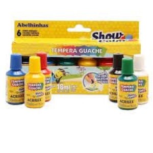 TINTA GUACHE C/ TAMPA PINCEL 6 CORES ACRILEX