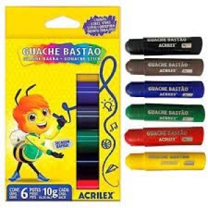 TINTA GUACHE EM BASTÃO 6 CORES ACRILEX