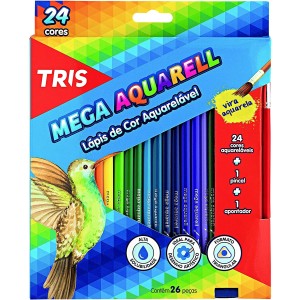LÁPIS DE COR MEGA AQUARELÁVEL 24 CORES+PINCEL+APONTADOR - TRIS